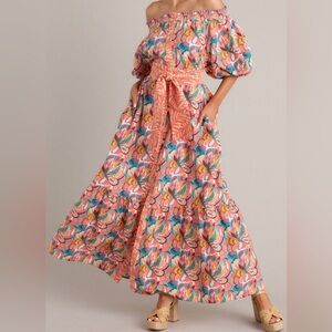 NEW Aura Good Flow To Me Coral Floral Maxi Dress NWT